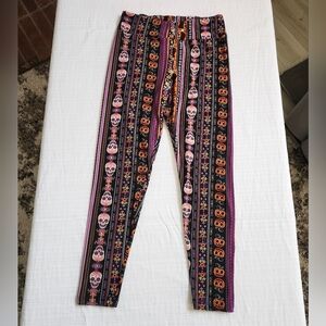No Boundaries Orange and Black Halloween Fall Patterned Leggings Sz Large 11-13